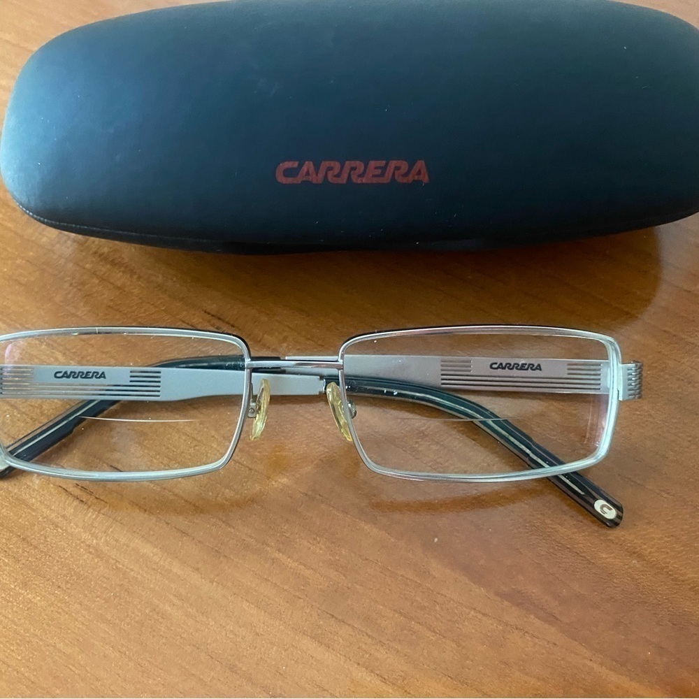FRAME Only Carrera Eyewear Rectangular Silver Metal Frame and Case Unisex - Picture 4 of 12